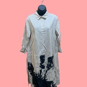 Beauty Style Fashion Beige and Black Long Shirt Button Up Blouse Woman’s M